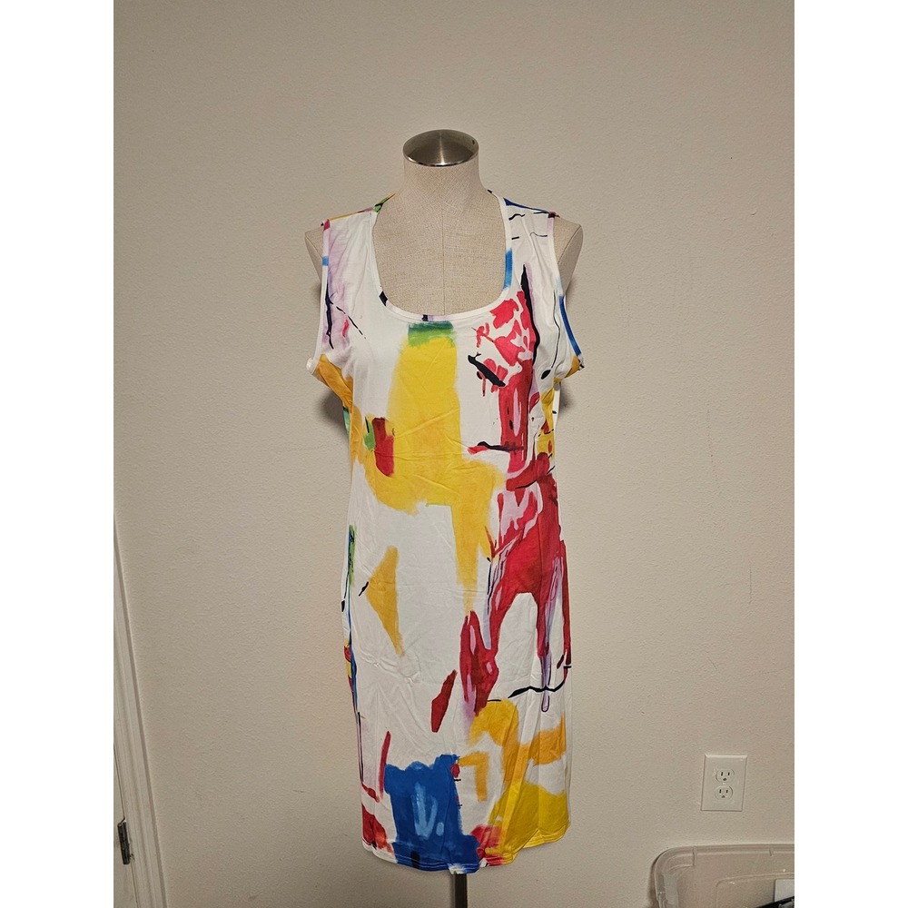 Unbranded‎ Women XXL Abstract Paint Print Sleeveless Scoop Neck Midi Tank Dress